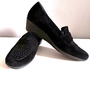 Mephisto Black Suede Loafers Sz 8 Air Jet Technology EUC Made In Portugal Wedge